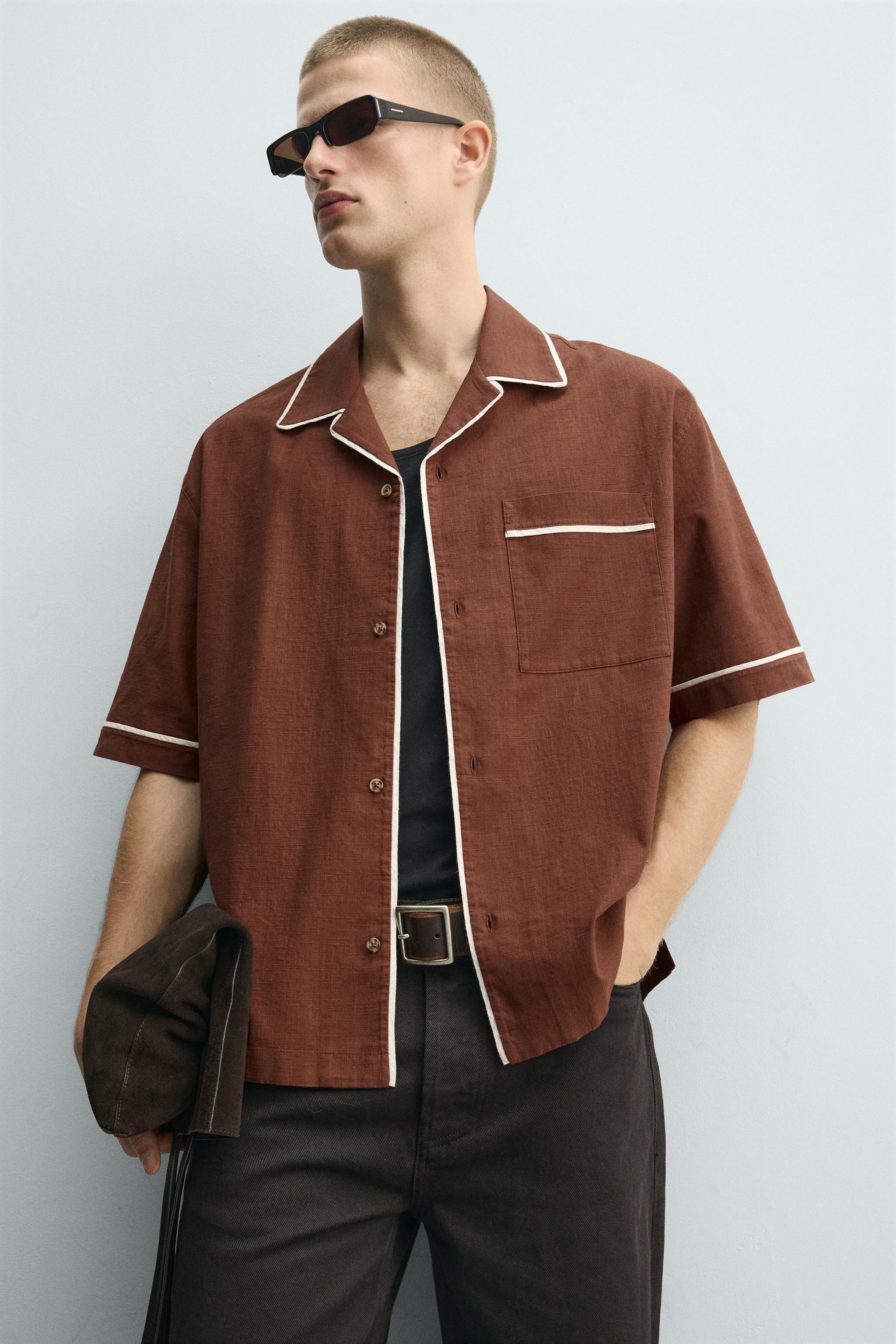 RELAXED FIT SHIRT WITH CONTRAST PIPING